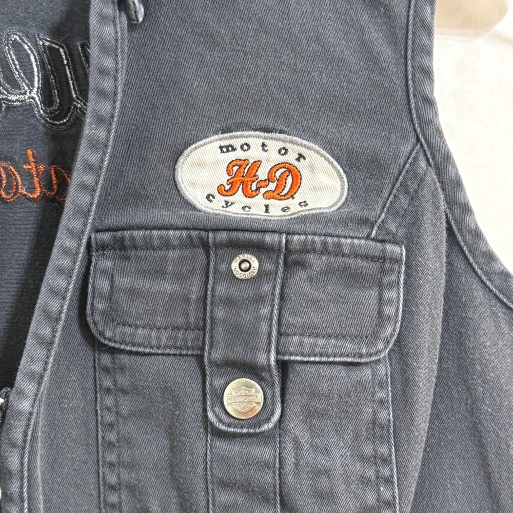 Harley Davidson Womens XL Black Embroidered Moto Vest Y2K Fitted 2009 - Picture 4 of 14